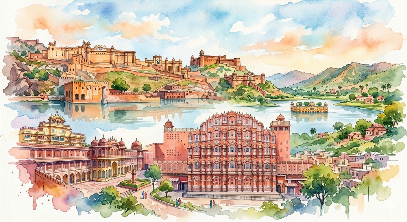 Jaipur Monuments water painting